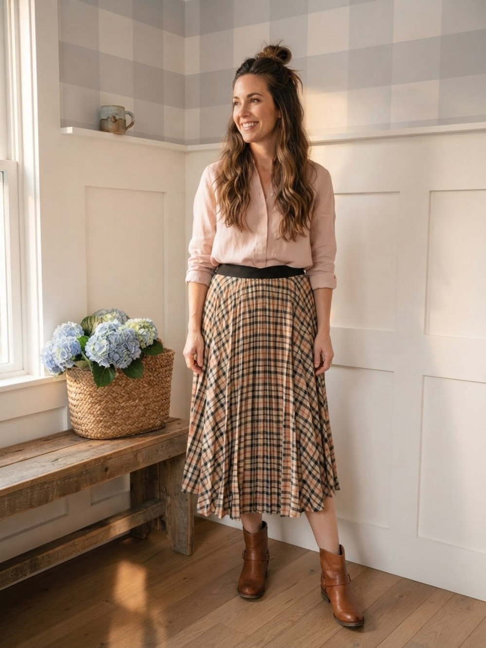 Plaid Pleated Midi Skirt 8